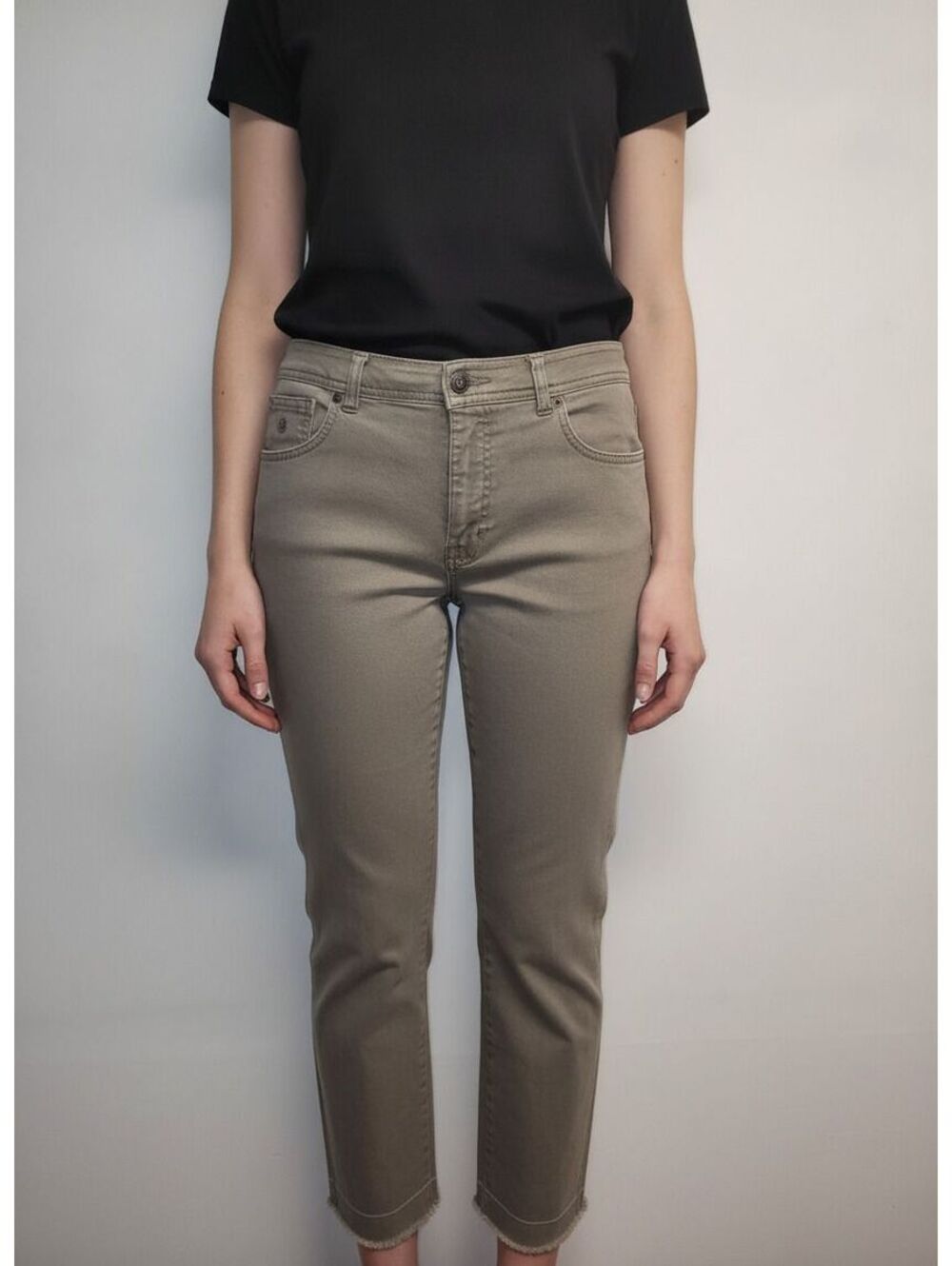 Gloria Vanderbilt Khaki Flare Jeans Size 10P Petite Frayed Hem 5 Pocket